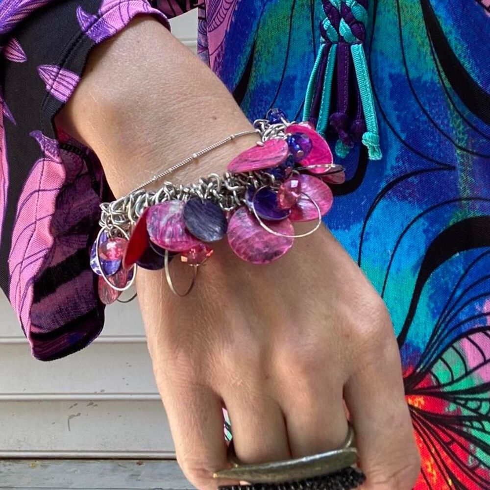 Purple Pink Seashell Bracelet Boho Jewelry